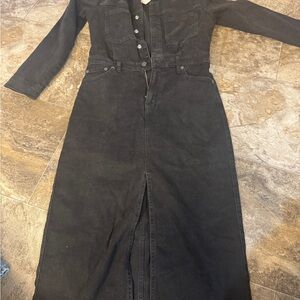 GAP Black Ribbed Sheath Dress Long Sleeve Casual